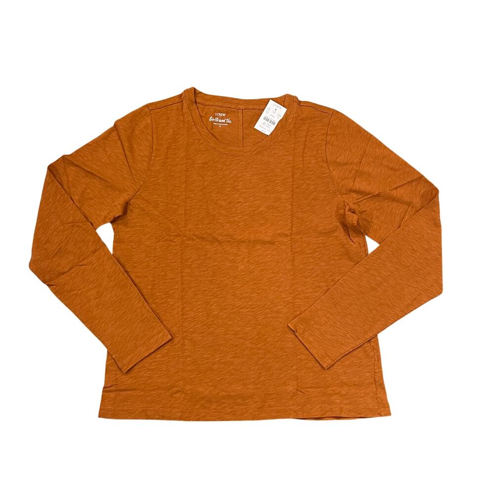 NWT J. Crew Terracotta Brown Long-Sleeve Crewneck Girlfriend Tee - SIZE L